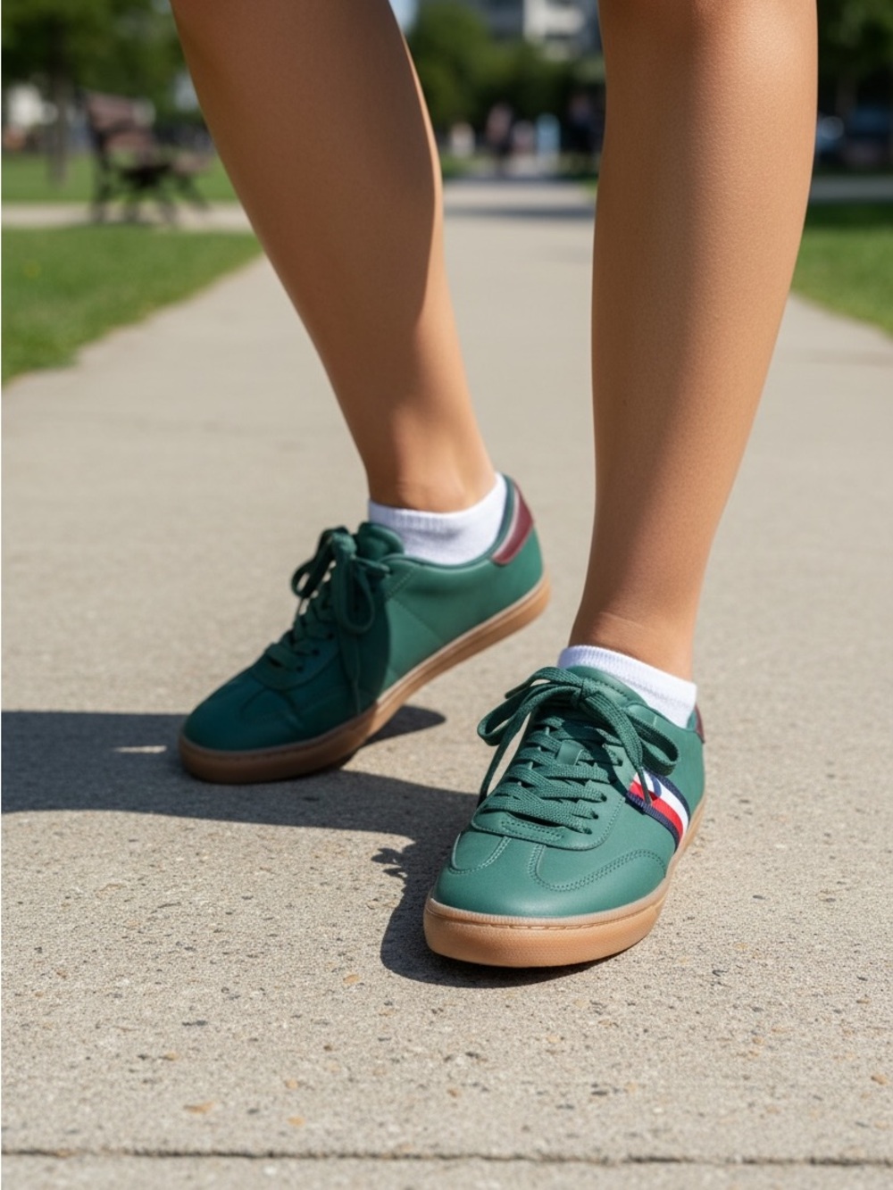 New Tommy Hilfiger Classic Sneaker Green with Red/White/Blue stripe 8.5 Women's